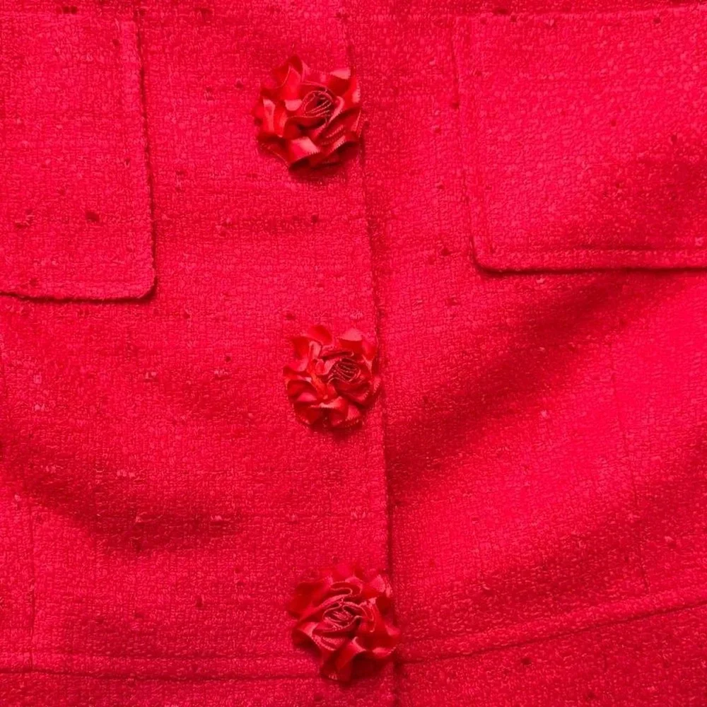 Vintage 90s Donna Gray Red Boucle Skirt Suit Set, Women's Size 10P